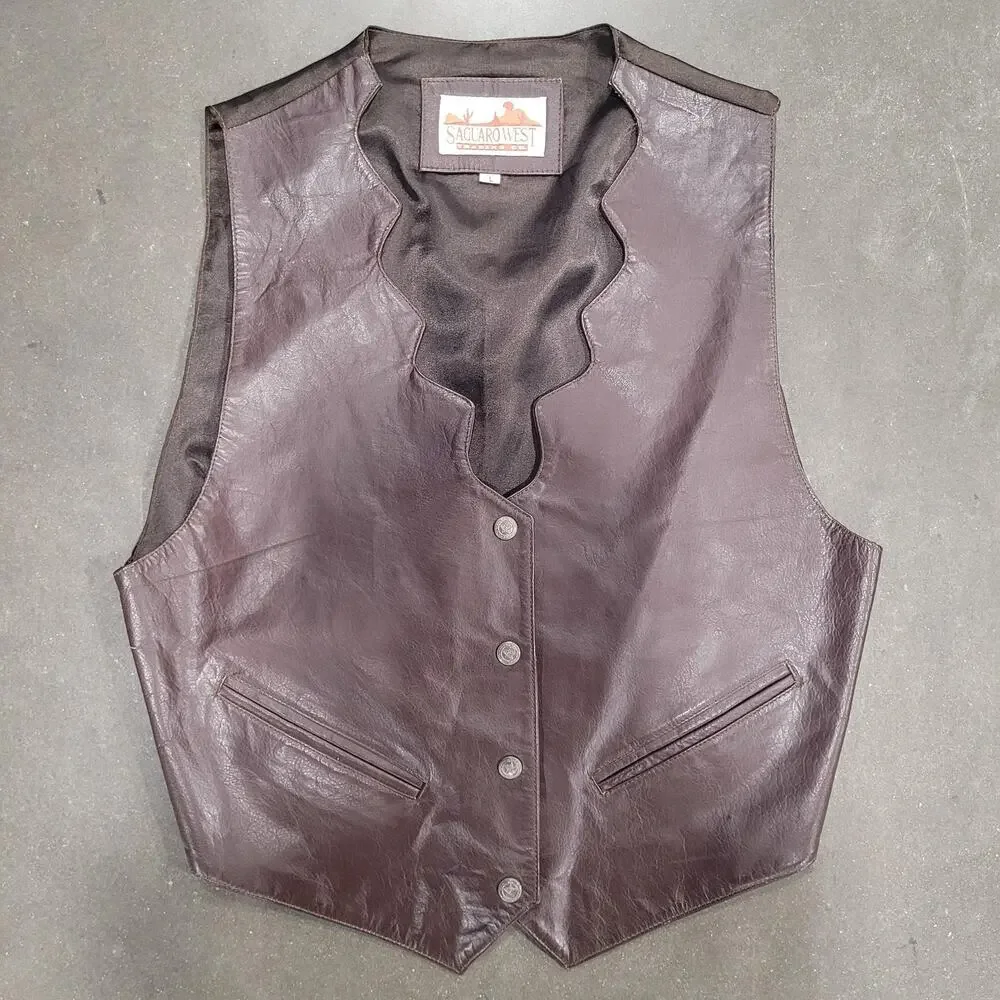Saguaro West Trading Co Vest Lg Brown Leather Western Cowboy Cowgirl Boho Ranch